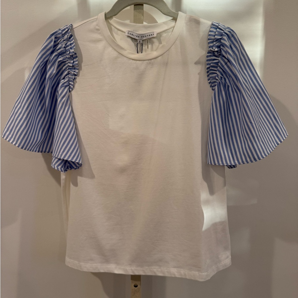 English Factory White and Blue Striped Short Sleeve Tee